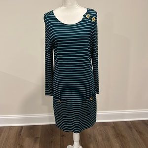 NWOT Sail To Sable Blue and Green Stripe Long Sleeve Dress Size Medium